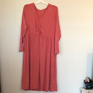 Women's Coral Long Sleeve Midi Dress